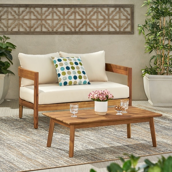 Brooklyn Outdoor Acacia Wood Loveseat Set with Coffee Table by Christopher Knight Home