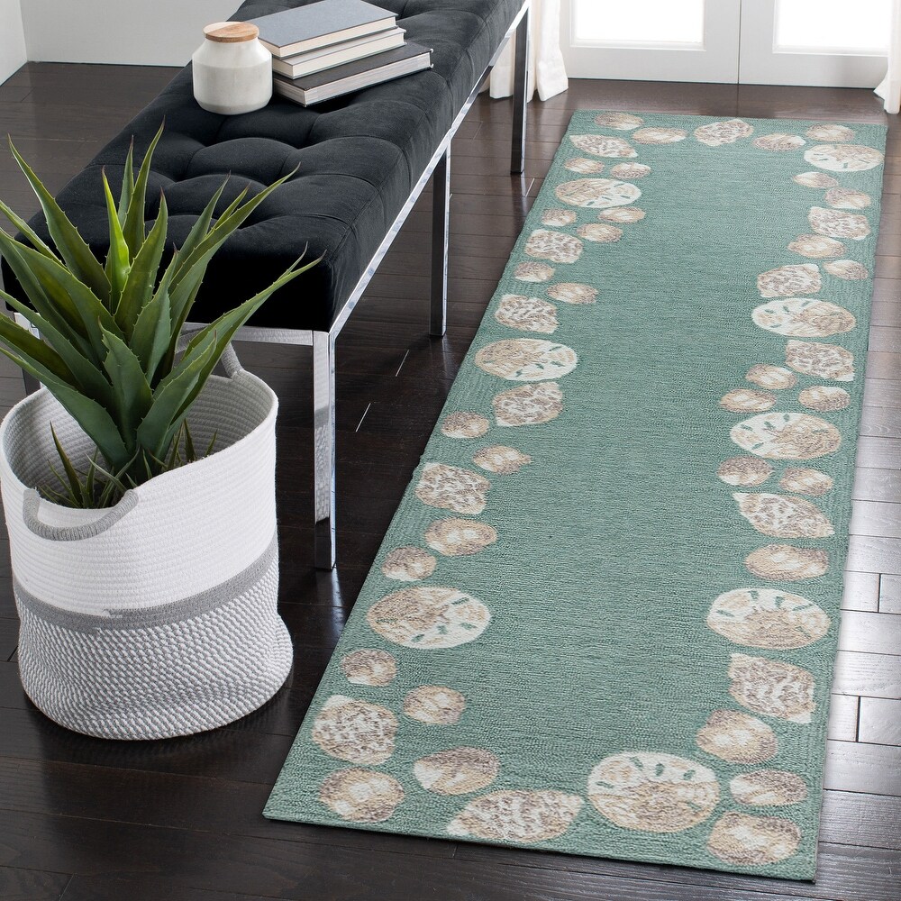 Liora Manne Capri Seashell Border Indoor/Outdoor Rug Aqua