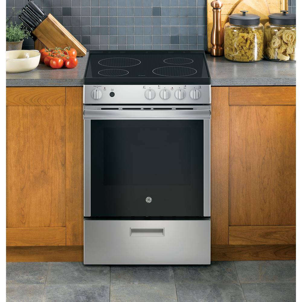 GE 24 in. 2.9 cu. ft. Element Freestanding Electric Range in Stainless Steel JAS640RMSS