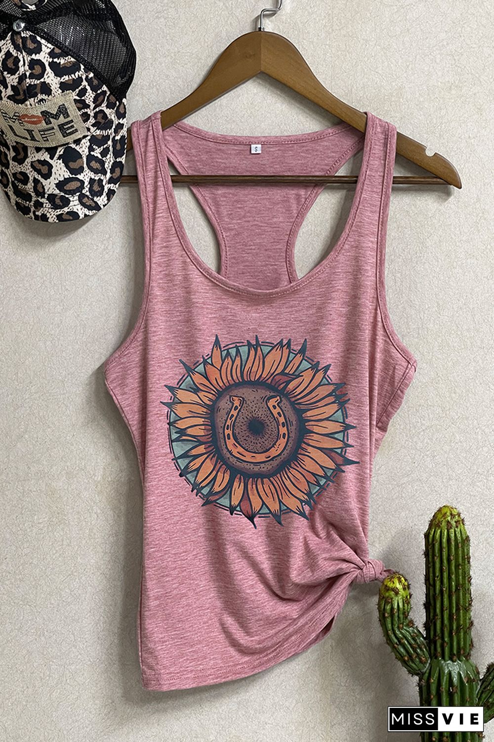 SUNFLOWER & HORSESHOE Printed Sleeveless Tank Top Wholesale