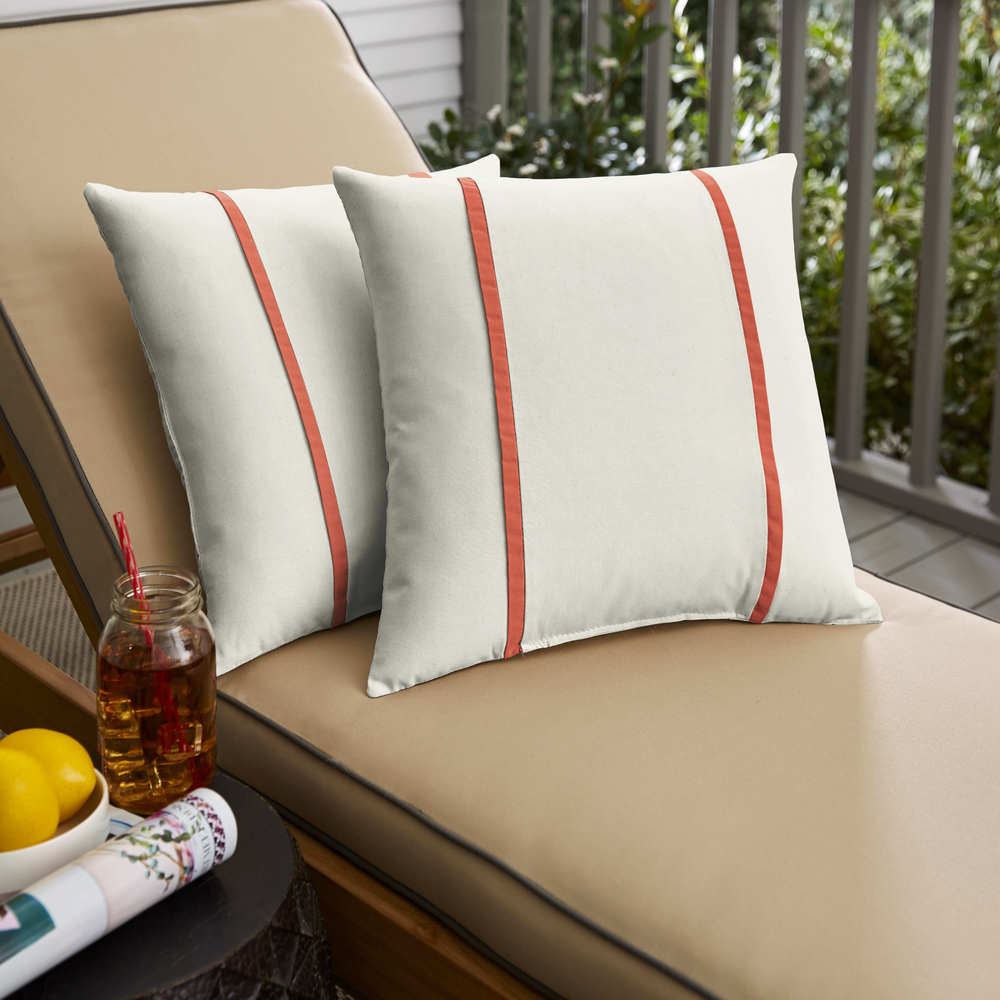 Sunbrella Canvas Natural / Canvas Melon Indoor/ Outdoor Pillows  Set of 2