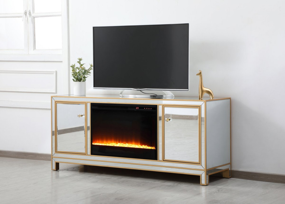 Jesse 60 quotMirrored TV Stand With Crystal Fireplace   Contemporary   Entertainment Centers And Tv Stands   by Elegant Furniture  ampLighting  Houzz