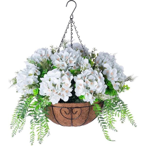 Artificial Flowers in Hanging Basket Planter for Home Spring Summer Decoration，Silk Hydrangea Outdoor Indoor Arrangements