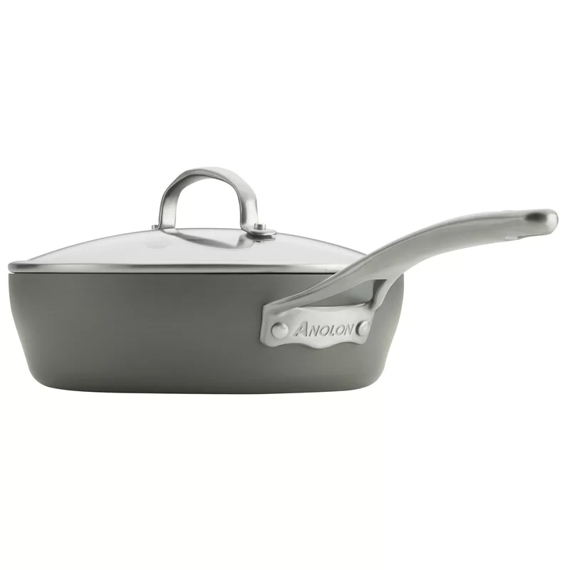 Anolon 81386 Allure Hard Anodized Nonstick Saute Fry Pan with Lid， 3 Quart， Dark Gray