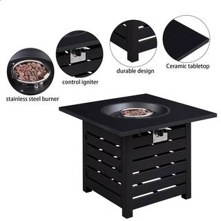 CASAINC Metal Square 40000 BTU Auto-Ignition Propane Gas Fire Pit Table in Black WFEHFP-08-A