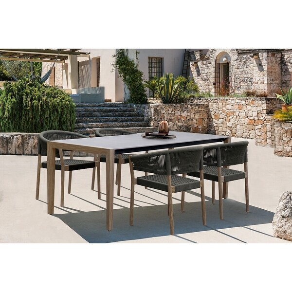 Fineline Modern Super Stone and Eucalyptus Wood Indoor Outdoor Dining Table