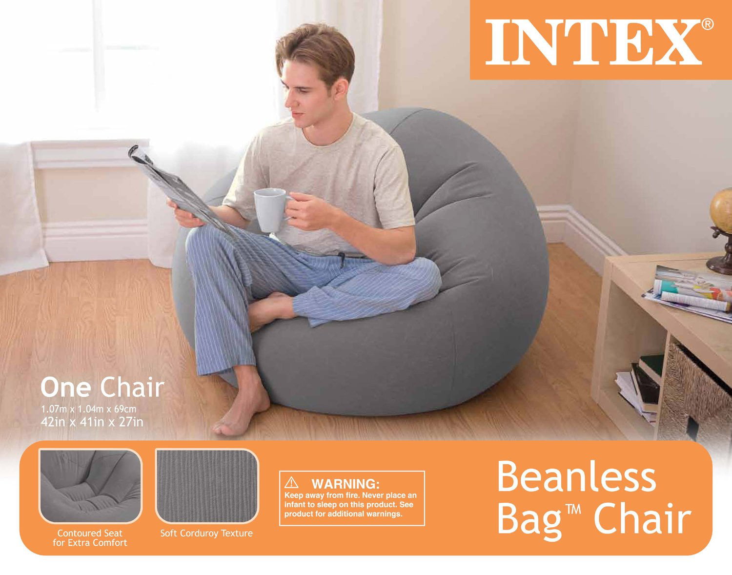 Intex Bean Bag Chair, Gray