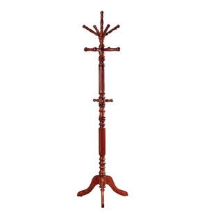 Benjara Traditional Brown Wooden Coat Rack with Spining Top BM160074