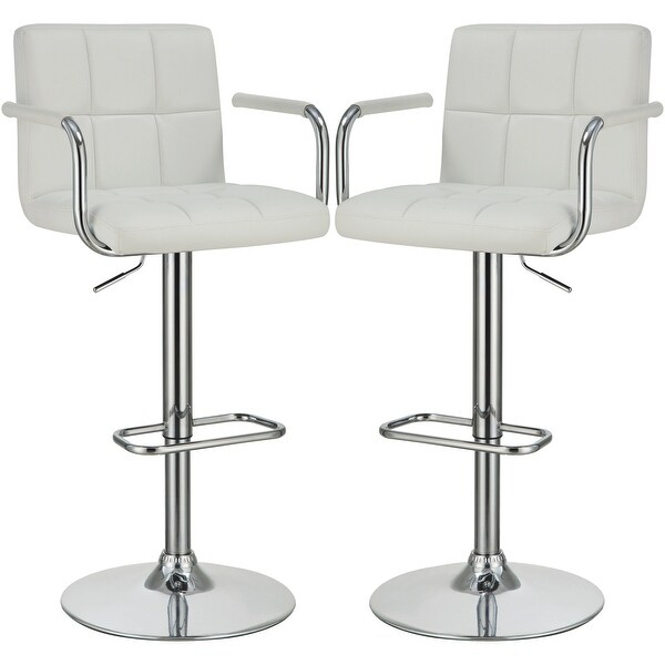 Modern White Leatherette Adjustable Swivel Stool with Chrome Pedestal Base