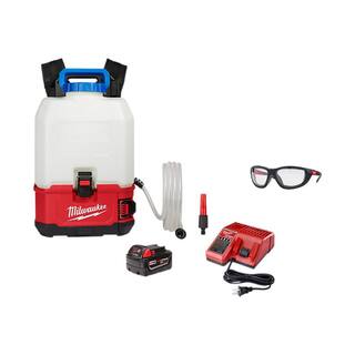 MW M18 18-Volt 4 Gal. Lithium-Ion Cordless Switch Tank Backpack Water Supply Kit with Battery Charger  Safety Glasses 2820-21WS-48-73-2040