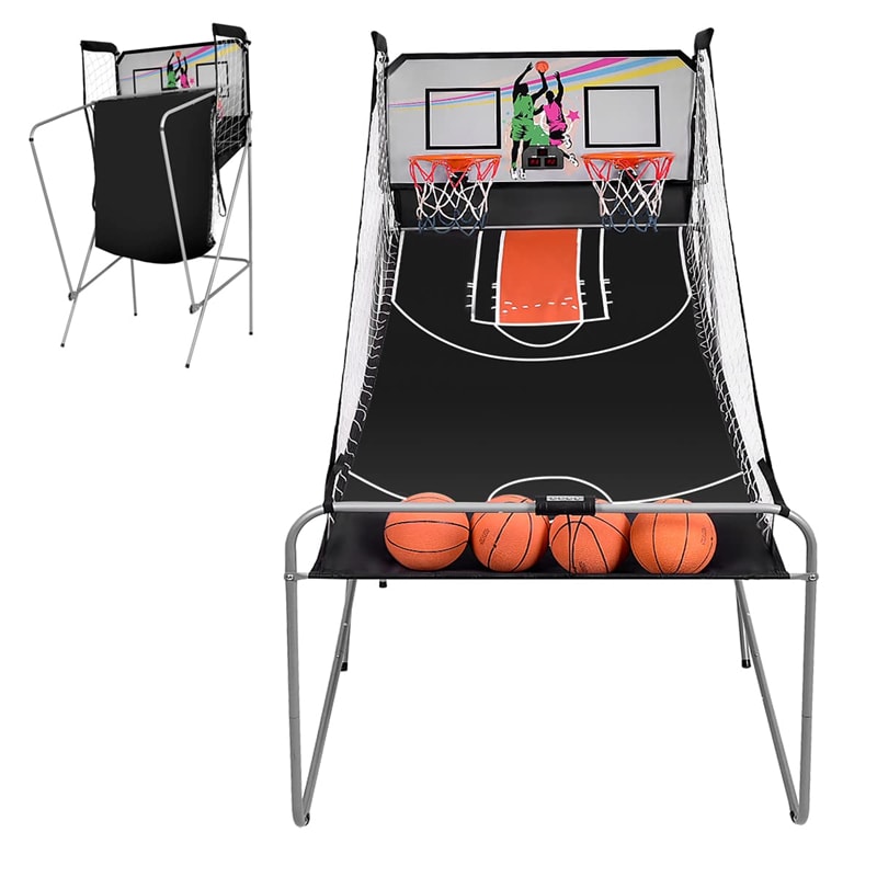 Foldable Indoor Basketball Arcade Game with 4 Balls Electronic Double Shot LED Scoring System for Kids Adults