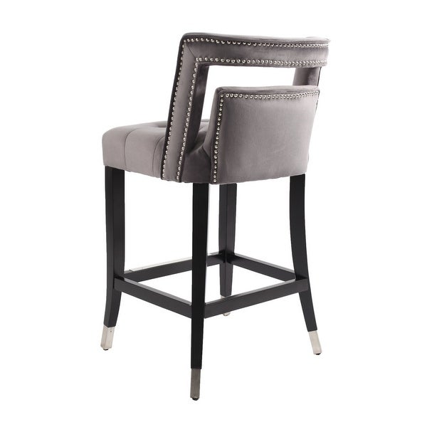 Suede Velvet Barstool with nailheads and backrest，Set of 2