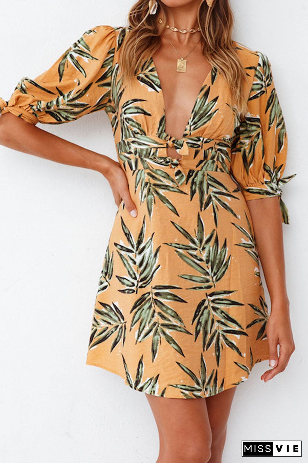 Fashion Casual Print Split Joint V Neck A Line Dresses