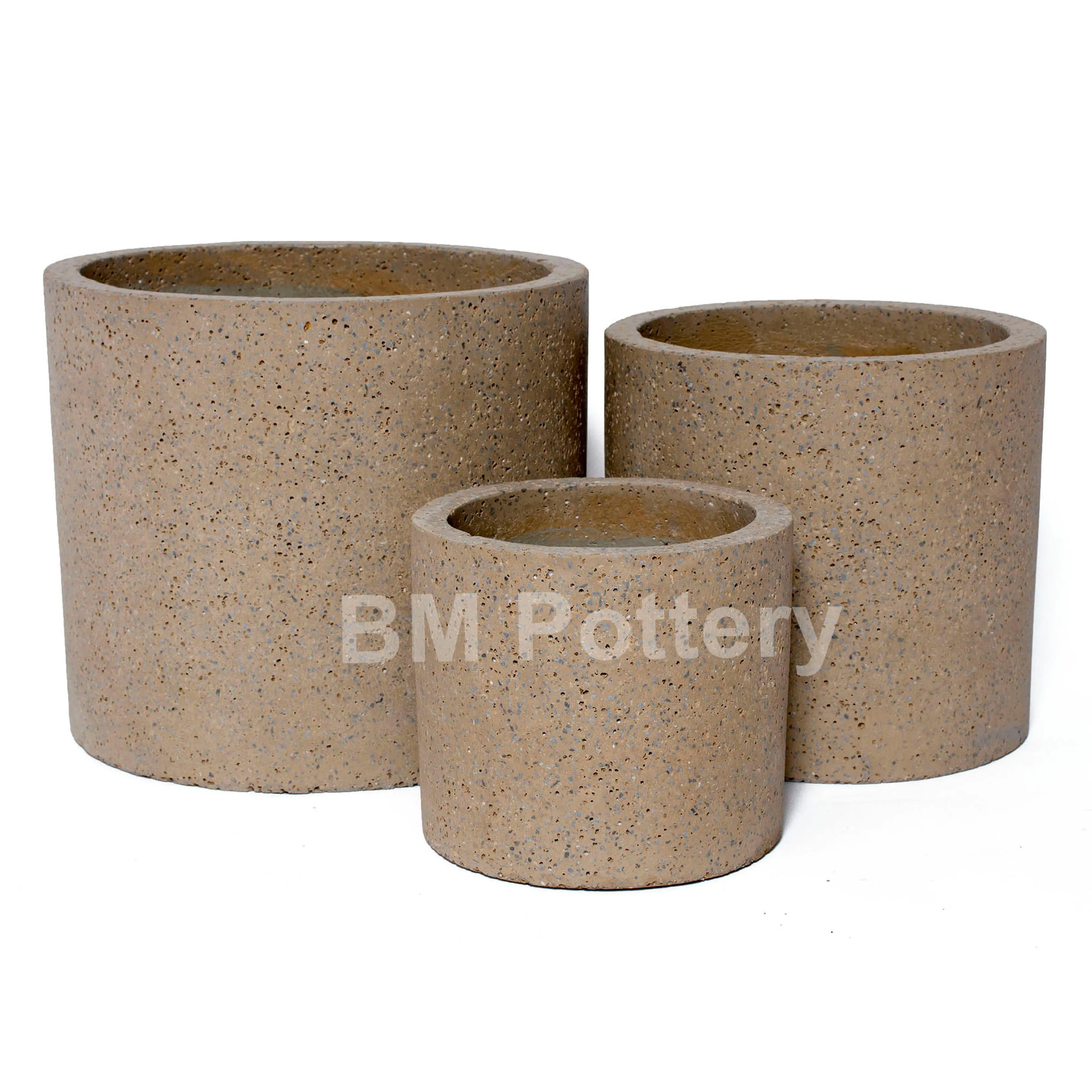 Modern Set of 3 Cement Light Natural Laterite Pot Planters from Vietnam Indoor and Outdoor Pottery Garden Decor for plants