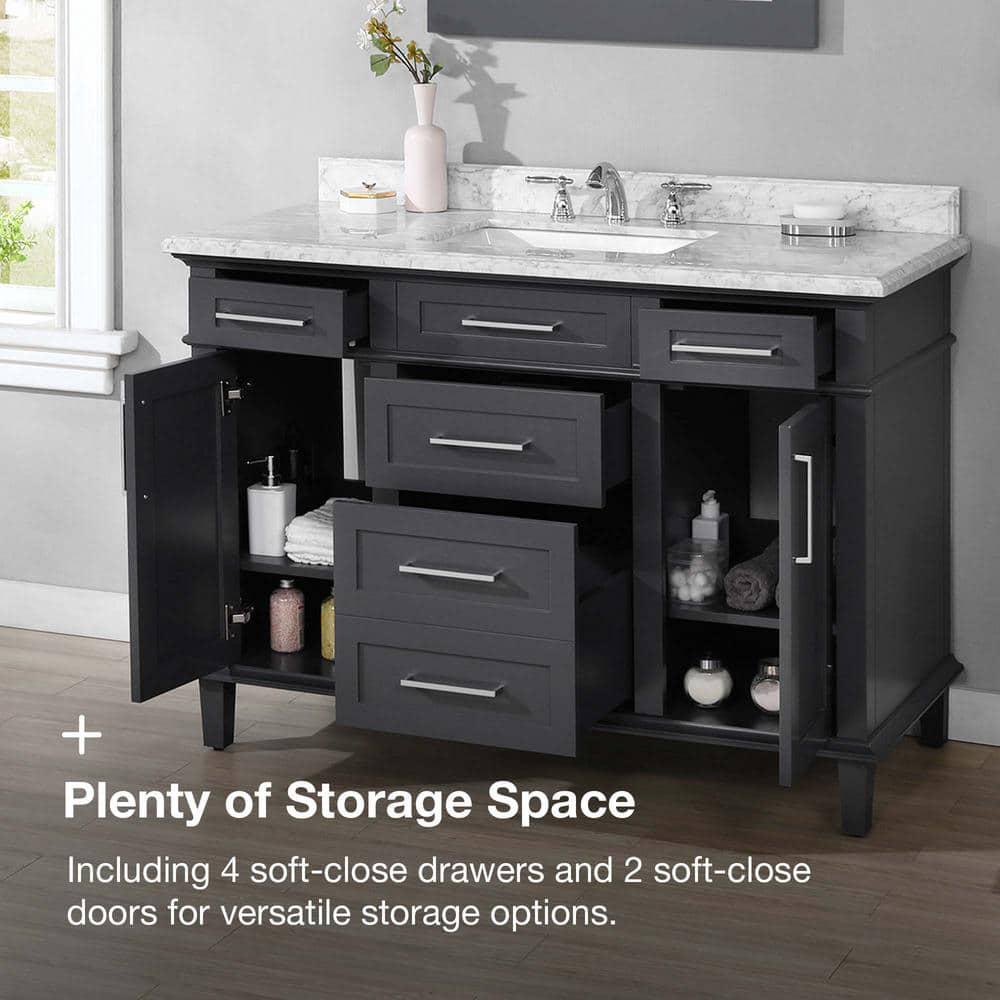 Home Decorators Collection Sonoma 48 in W x 221 in D x 343 in H Freestanding Bath Vanity in Dark Charcoal with Carrara Marble Marble Top