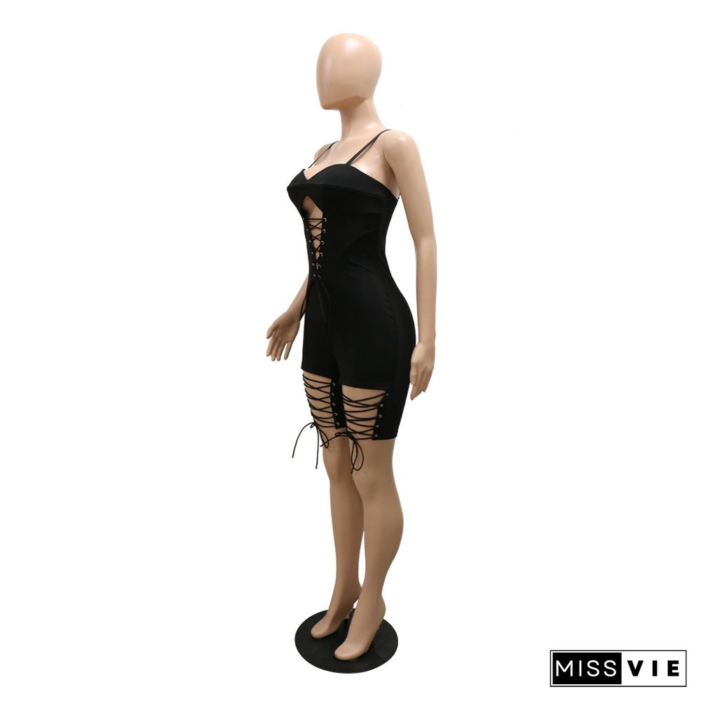 Sexy Spaghetti Strap Cut Out Bandage Rompers