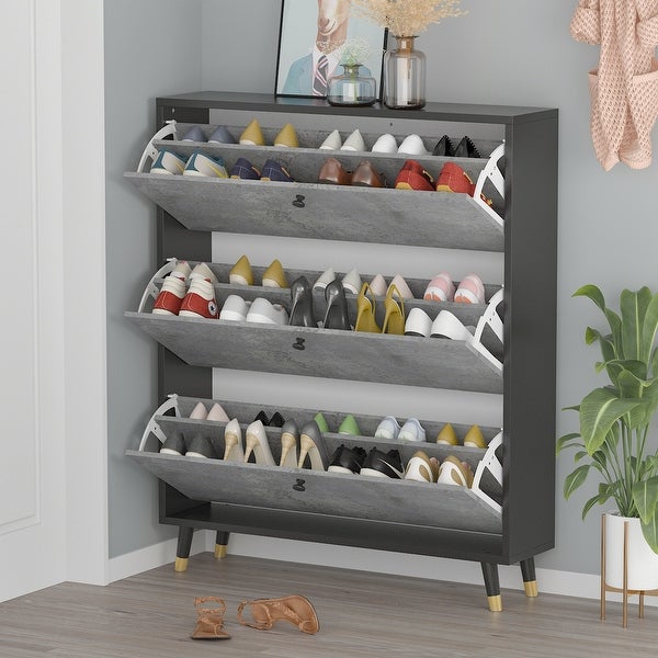 39.4W 47.2H 21 Pair Shoe Storage Cabinet In Grey Three Drawer - - 35634997