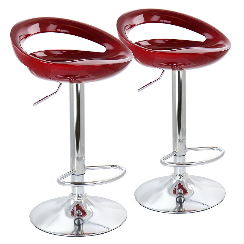 Elama 2 Piece Retro Adjustable Bar Stool in Red with Chrome Base