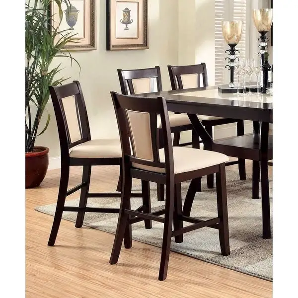 Contemporary Set of 2 Counter Height Chairs Solid wood Chair Padded Leatherette Upholstered Seat Kitchen Dining Room Furnitur