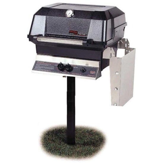 MHP JNR4DD Natural Gas Grill With Stainless Steel Shelves And Stainless Grids On In-Ground Post