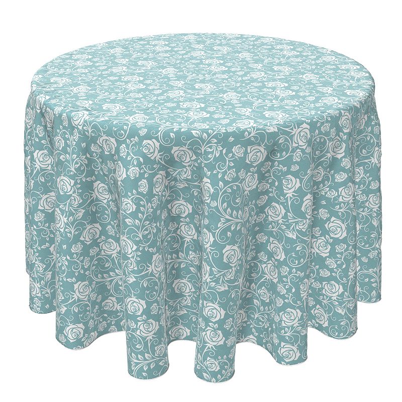 Round Tablecloth， 100% Cotton， 60 Round， Roses on Swirly Vines