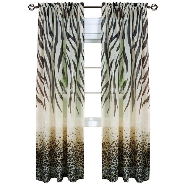 Kate Aurora 2 Piece Safari Themed Animal Print Rod Pocket Sheer Window Curtain Panels