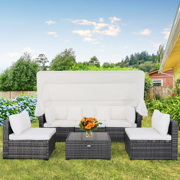 Costway 6 piece Outdoor Patio Furniture Set Retractable Canopy Conversation Set