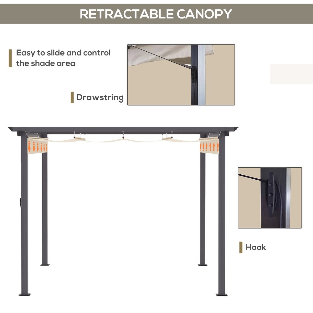 Outsunny 10' x 10' Retractable Pergola Canopy Patio Gazebo Sun Shelter with Aluminum Frame for Outdoors  Cream White