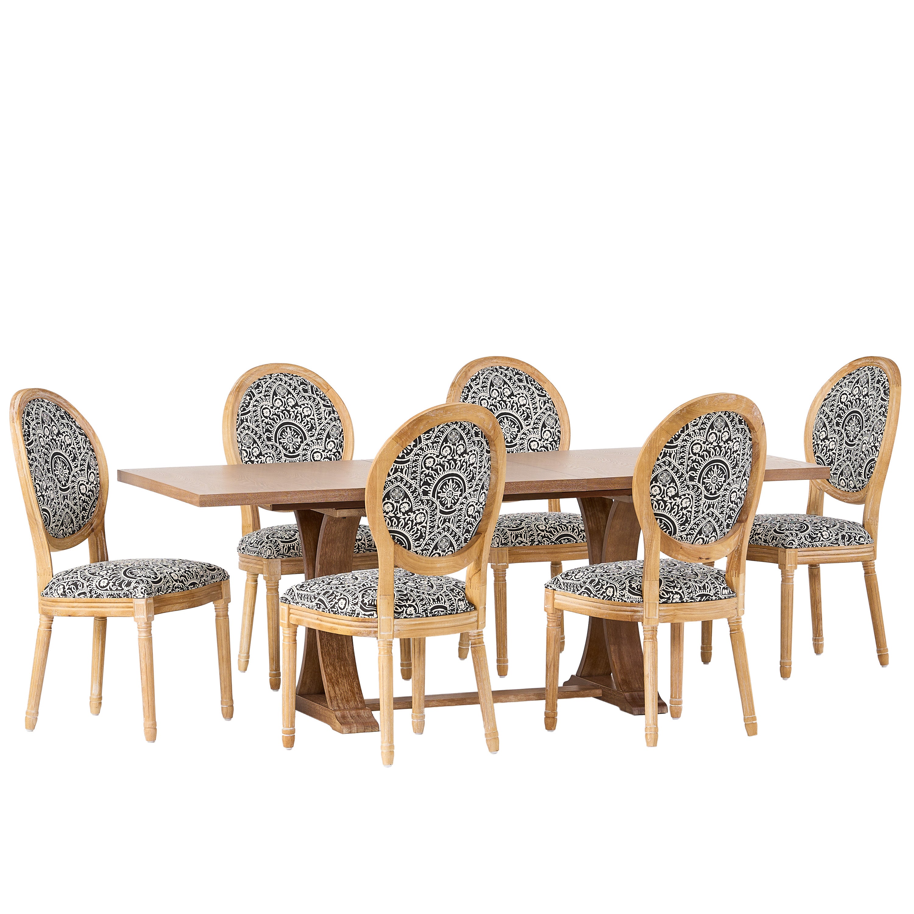 Dason French Country Fabric Upholstered Wood 7 Piece Dining Set