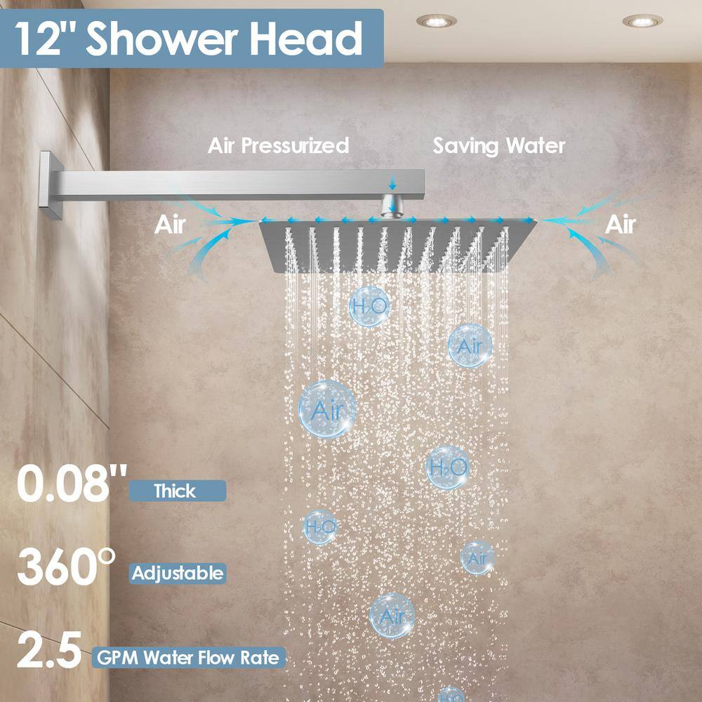 CRANACH 7-Spray Patterns Shower Faucet Set 12 in. Wall Mount Dual Shower Heads 2.5 GPM with 6-Jets in Brushed Nickel SRSFS1003-NK12