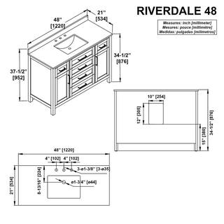 Home Decorators Collection Riverdale 48 in. W x 21 in. D Vanity in White with a Carrara Marble Vanity Top in White with White Sink Riverdale 48W