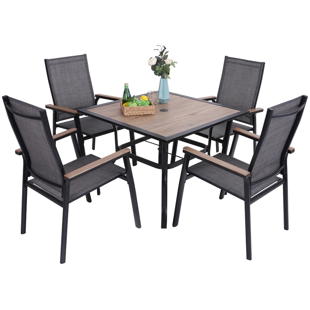 5 Pieces Dining Set  4 x Aluminium Stackable Dining Chairs and 1 x Table