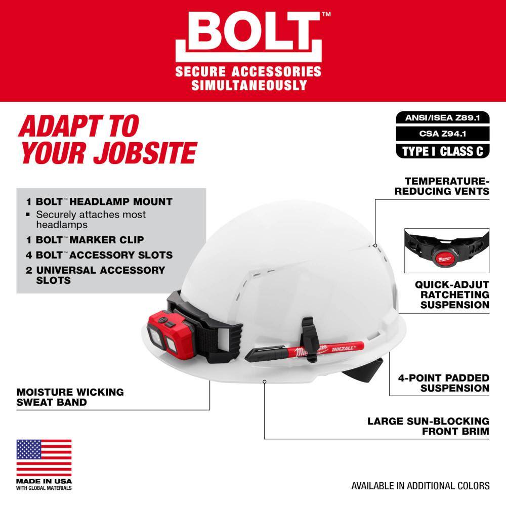 MW BOLT Red Type 1 Class C Front Brim Vented Hard Hat with 4-Point Ratcheting Suspension (5-Pack) 48-73-1208X5