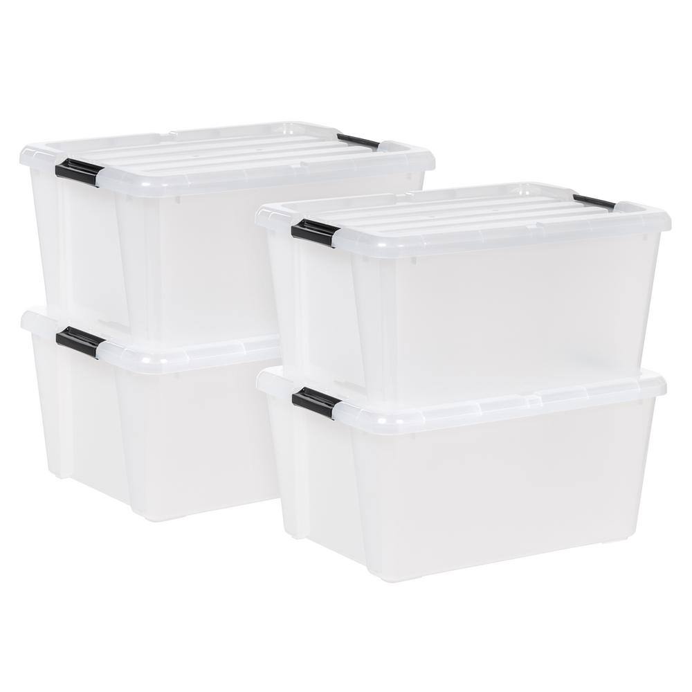 IRIS 45 Quart Buckle Up Storage Box ClearBlack Set of 4 585098