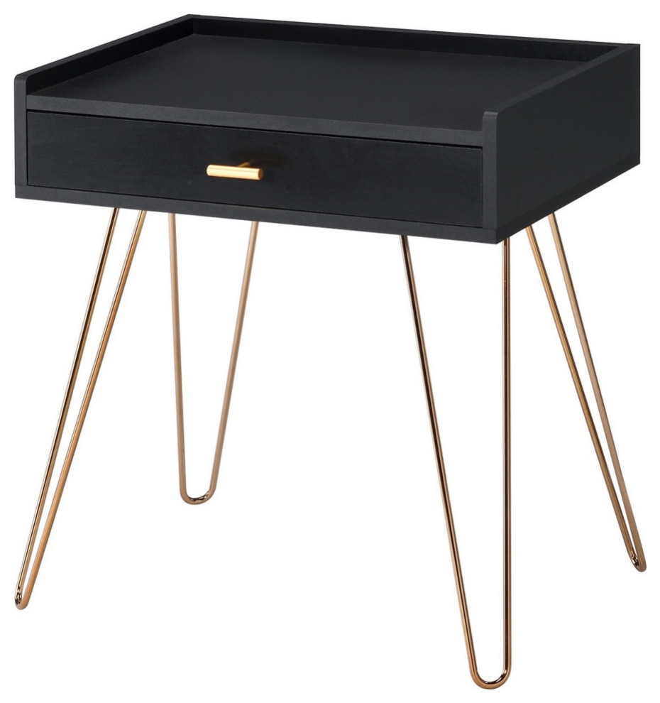 23.5 quot1 Drawer End Table With Hairpin Legs  Black and Copper   Midcentury   Side Tables And End Tables   by VirVentures  Houzz