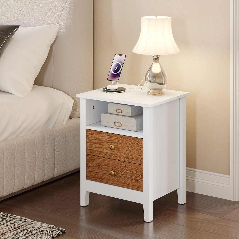 Moasis Set of 2 Nightstand with 2 Drawer and Power Outlets and USB Ports