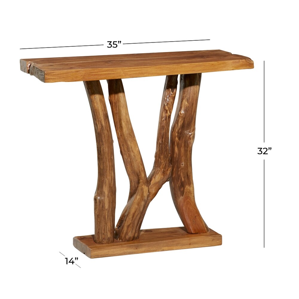 Brown Teak Wood Small Live Edge Tree Trunk Console Table