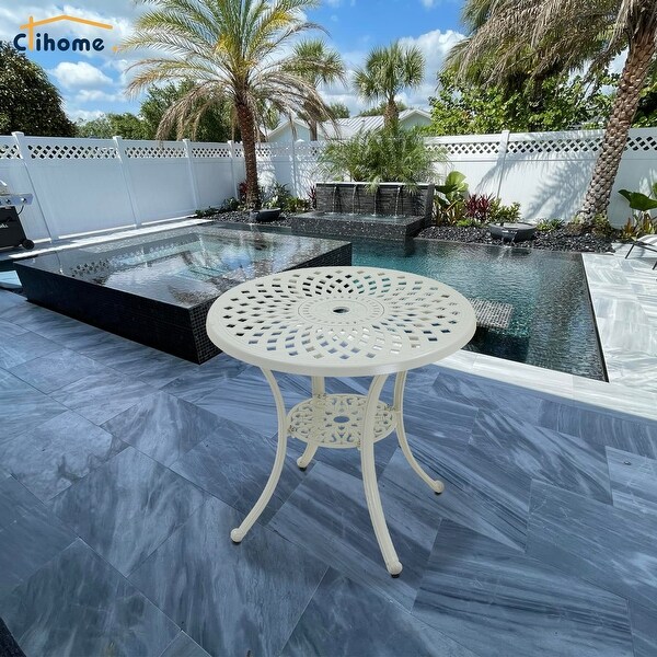 Clihome Patio Cast Aluminum Dining Table with Umbrella Hole