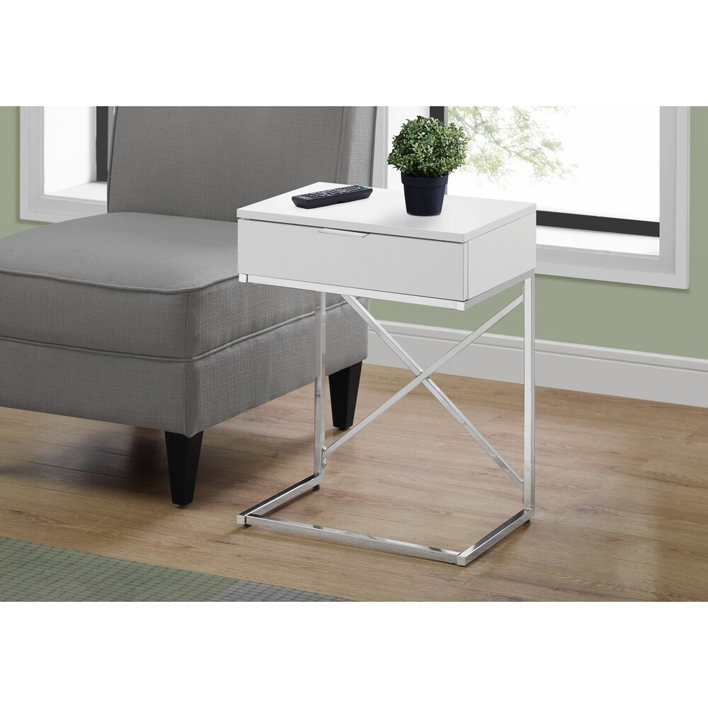 Accent Table  Side  End  Nightstand  Lamp  Storage Drawer  Living Room  Bedroom  Metal  Laminate  Chrome  Contemporary