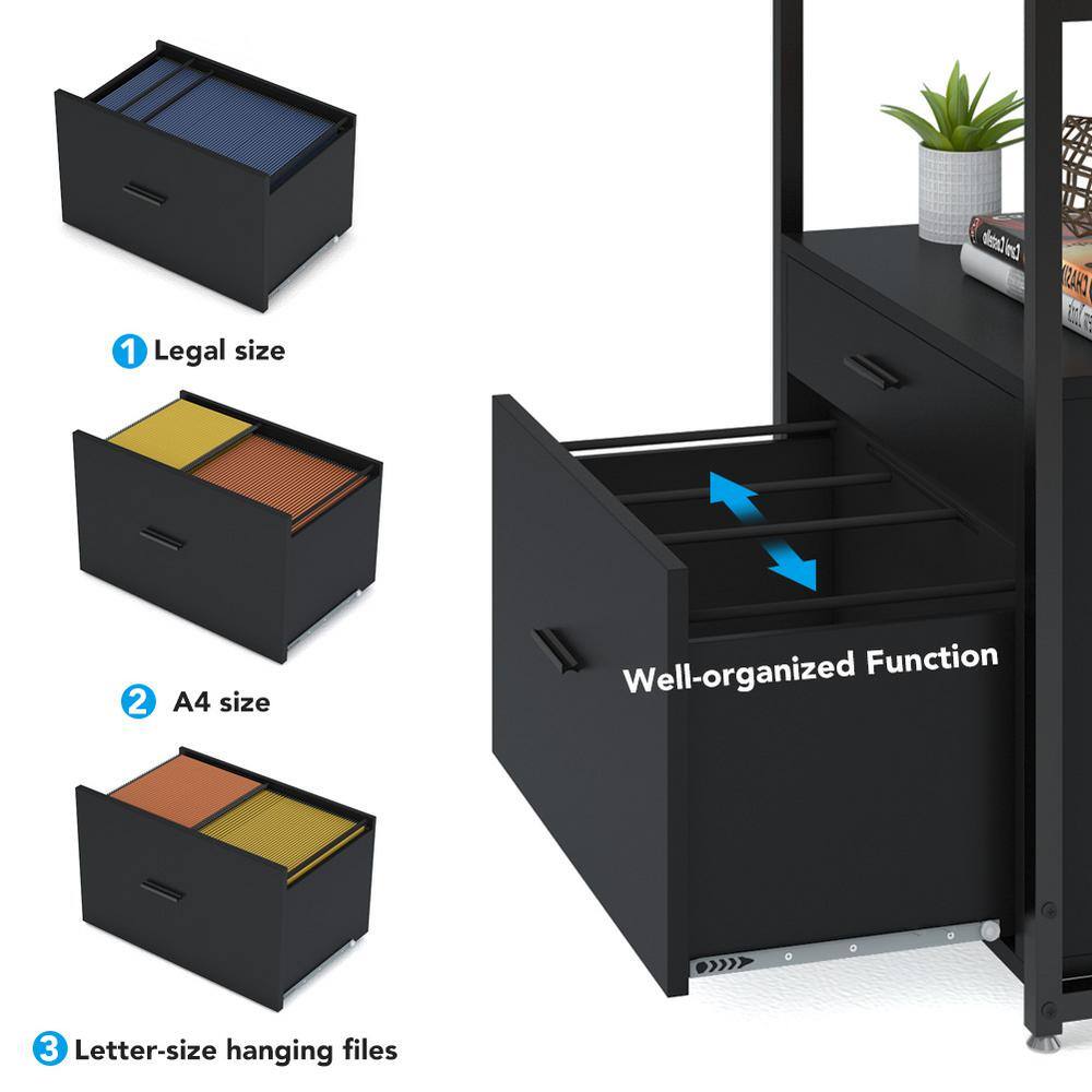 TRIBESIGNS WAY TO ORIGIN Calida Black File Cabinet with 4-Storage Shelves and 2-Drawers HD-F1234