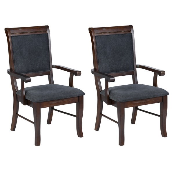 Homylin Fabric Arm Chair in Navy/Brown (Set of 2)