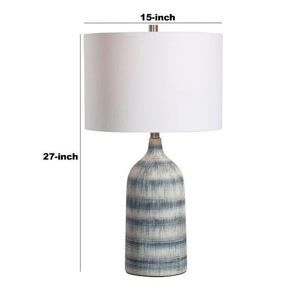 Bottle Shape Ceramic Table Lamp with Textured Lines， Blue