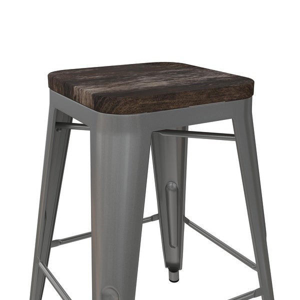 Avenue Greene Filipa 24-inch Metal Stackable Counter Stool with Wood Seat (Set of 2)