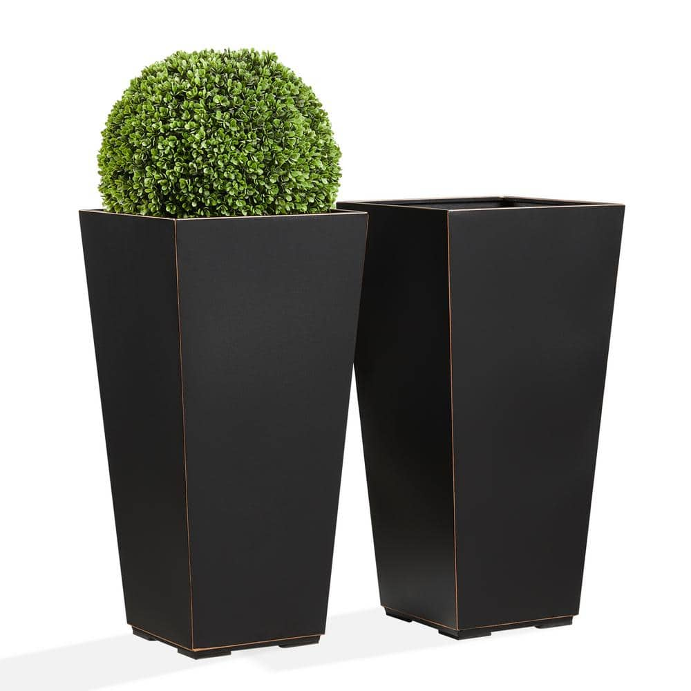 EDYO LIVING Metal Flower Planter Box Garden Yard Decorative Window Box (Set of 2) HCMP007-BLK