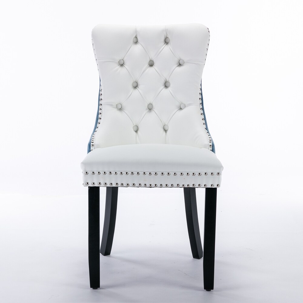 Tufted Solid Wood PU and Velvet Upholstered Dining Chair with Nailhead Trim 2 Pcs Set