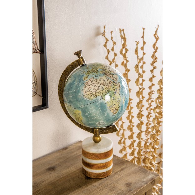 X 9 quot Geographic Globe With Wood And Marble Base Blue green Olivia amp May