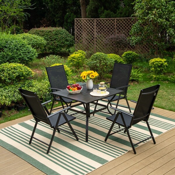 Outdoor 5/7Piece Patio Dining Set，7positon Reclining Folding Sling Chair and ECoating Metal Steel Table