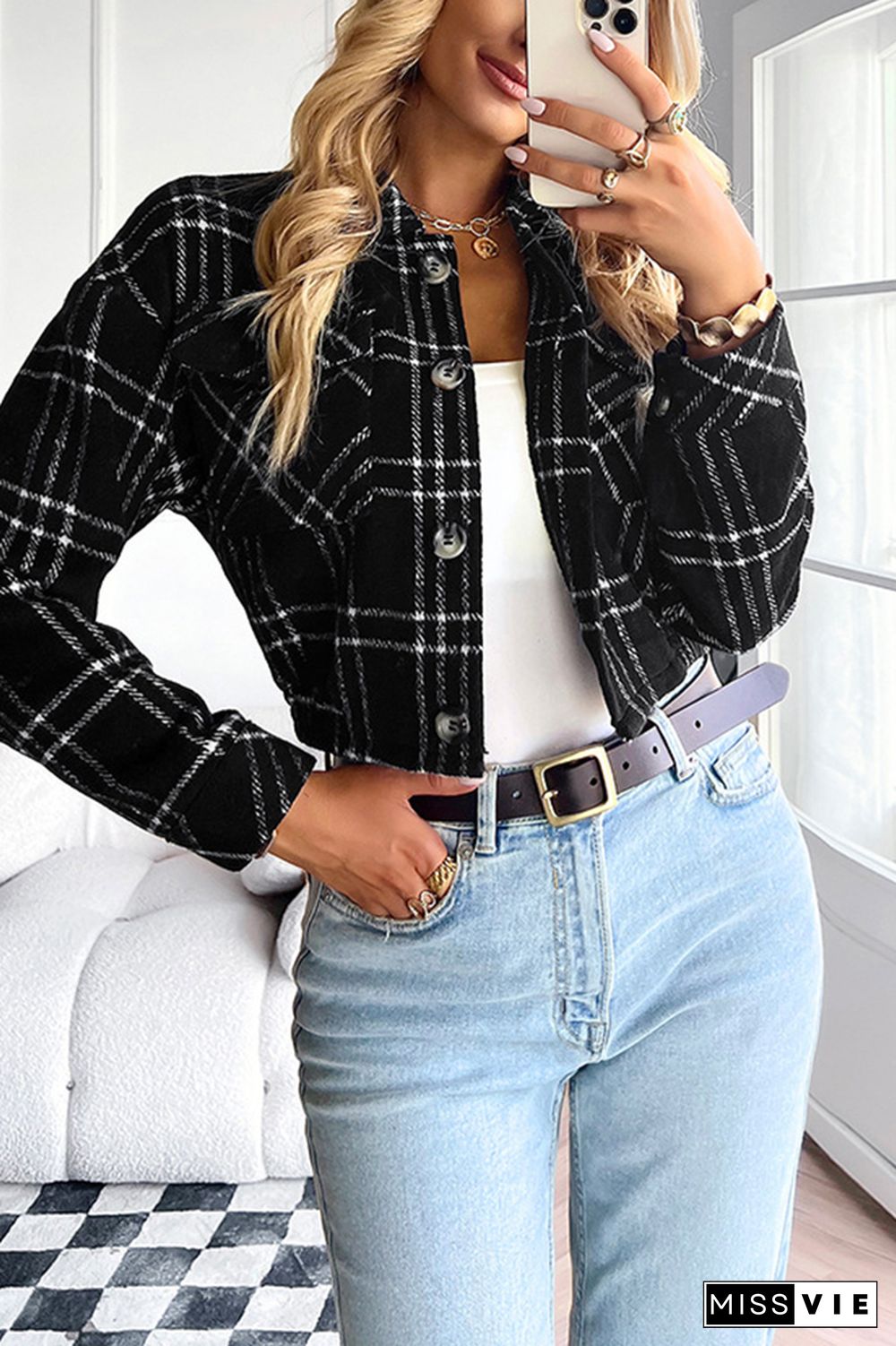 Lapel Plain Button Short Jacket