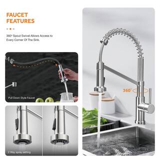 Glacier Bay Professional 33 in Farmhouse ApronFront 16G Double Bowl Workstation Stainless Steel Kitchen Sink with Spring Neck Faucet FSU1ZAS3321A0SA