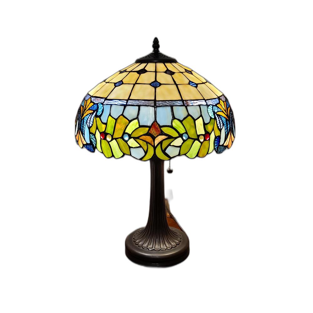 23" Stained Glass Two Light Jeweled Floral Accent Table Lamp